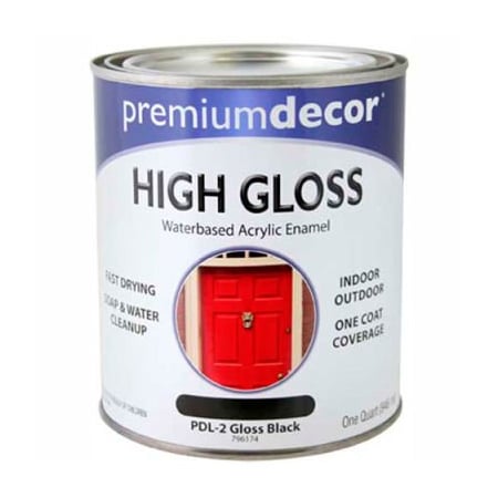 General Paint Premium Dcor Waterborne Acrylic Enamel, Gloss Finish, Black, Quart - 796174